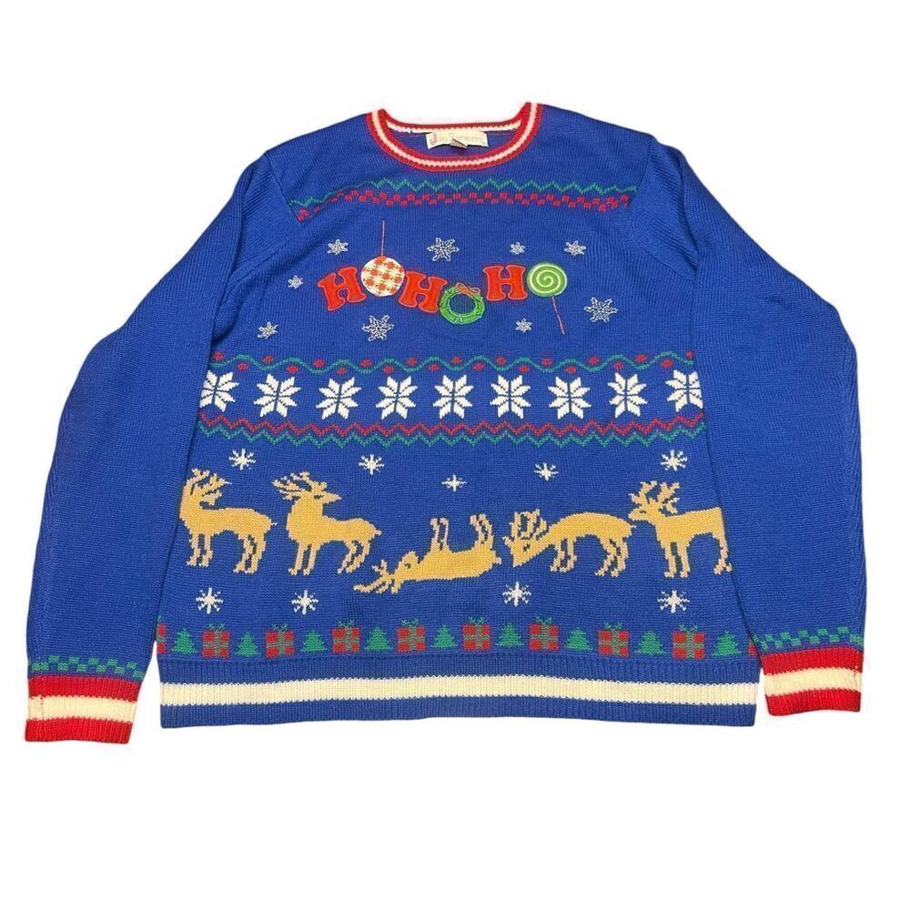 Jolly sweaters ugly funny Christmas blue sweater xl holidays